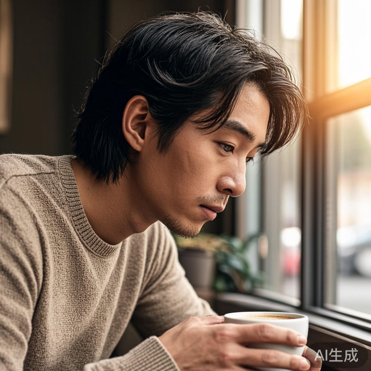 独坐咖啡馆窗边发呆的人