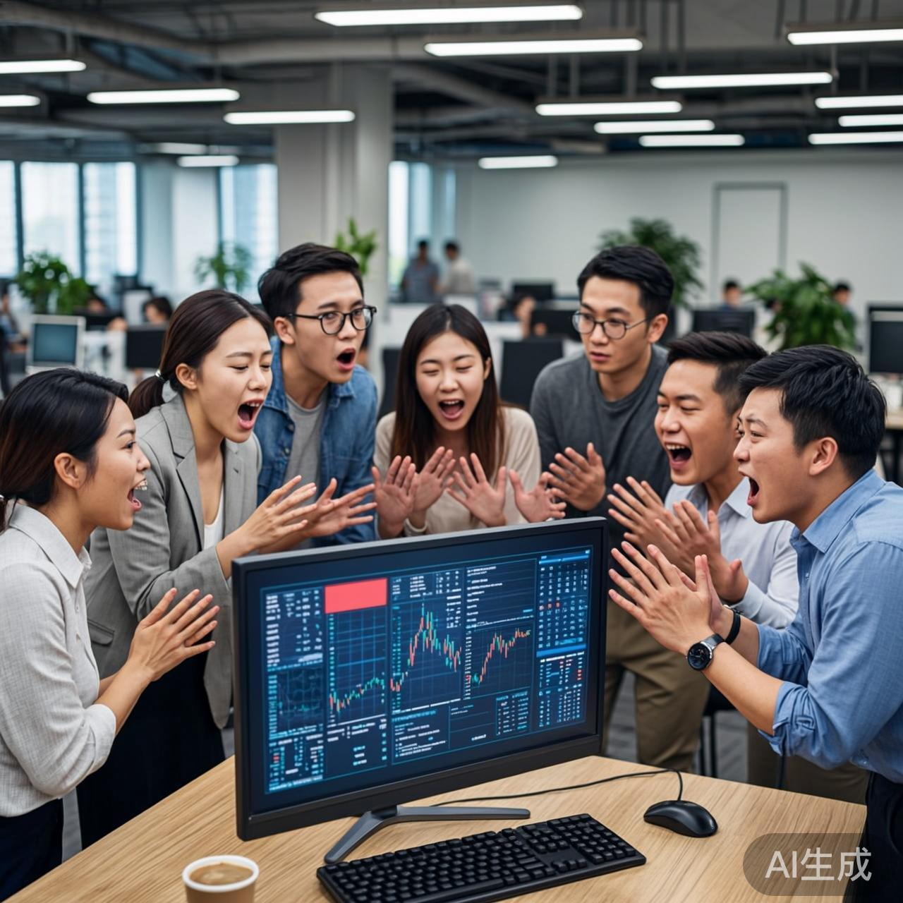办公室里废弃的AI项目仪表盘,屏幕显示错误信息,团队在争论