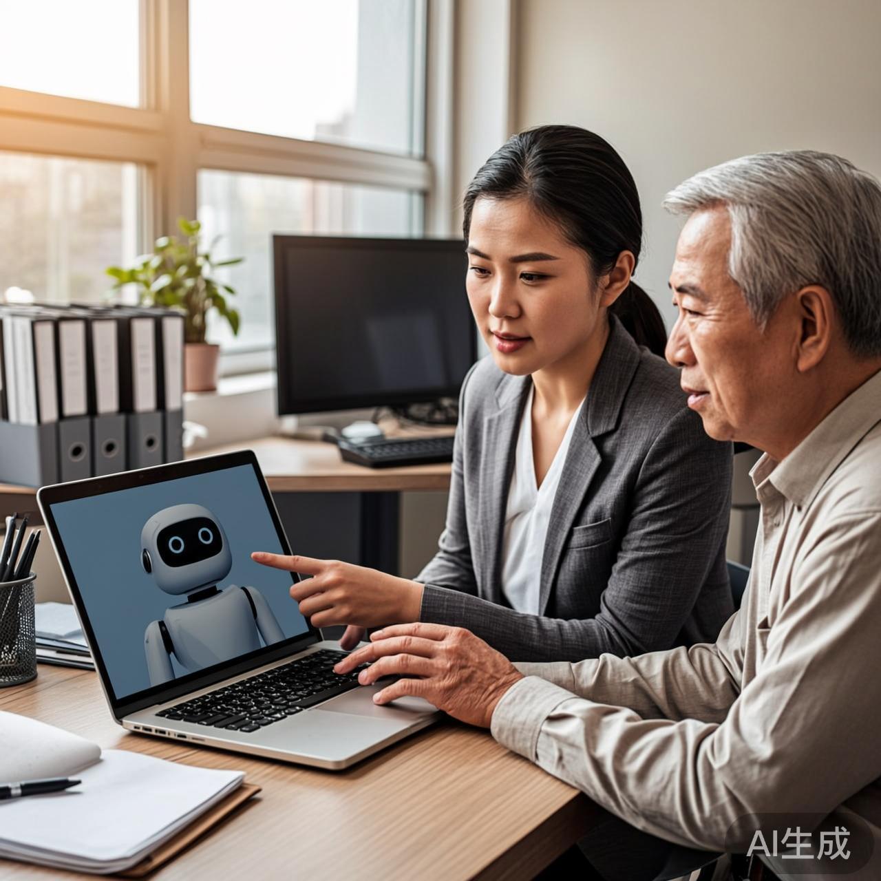 办公室里正在学习AI工具的职场人