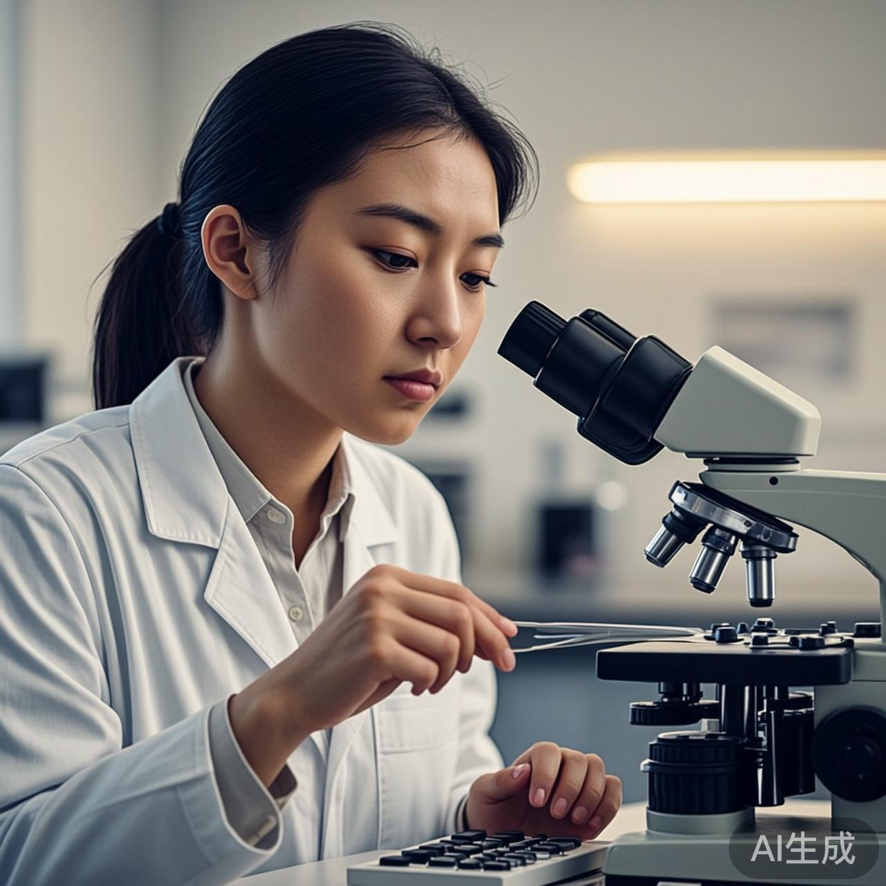 一位神经科学家在实验室调整脑机接口设备