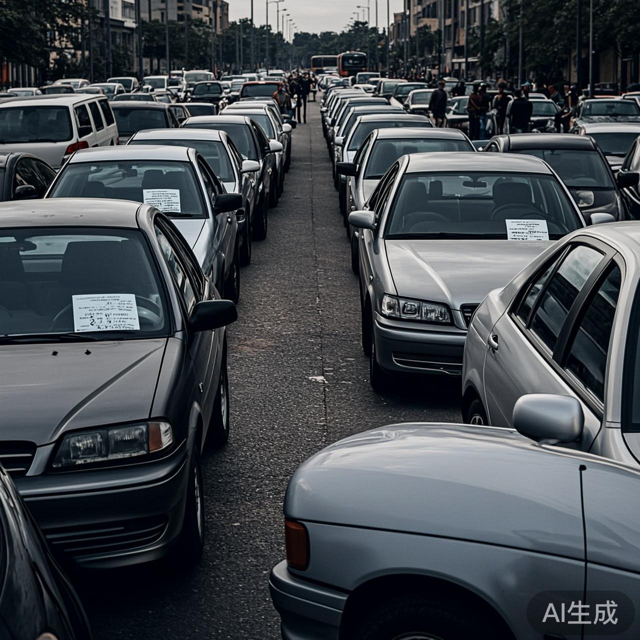街边停满了等待售出的二手车