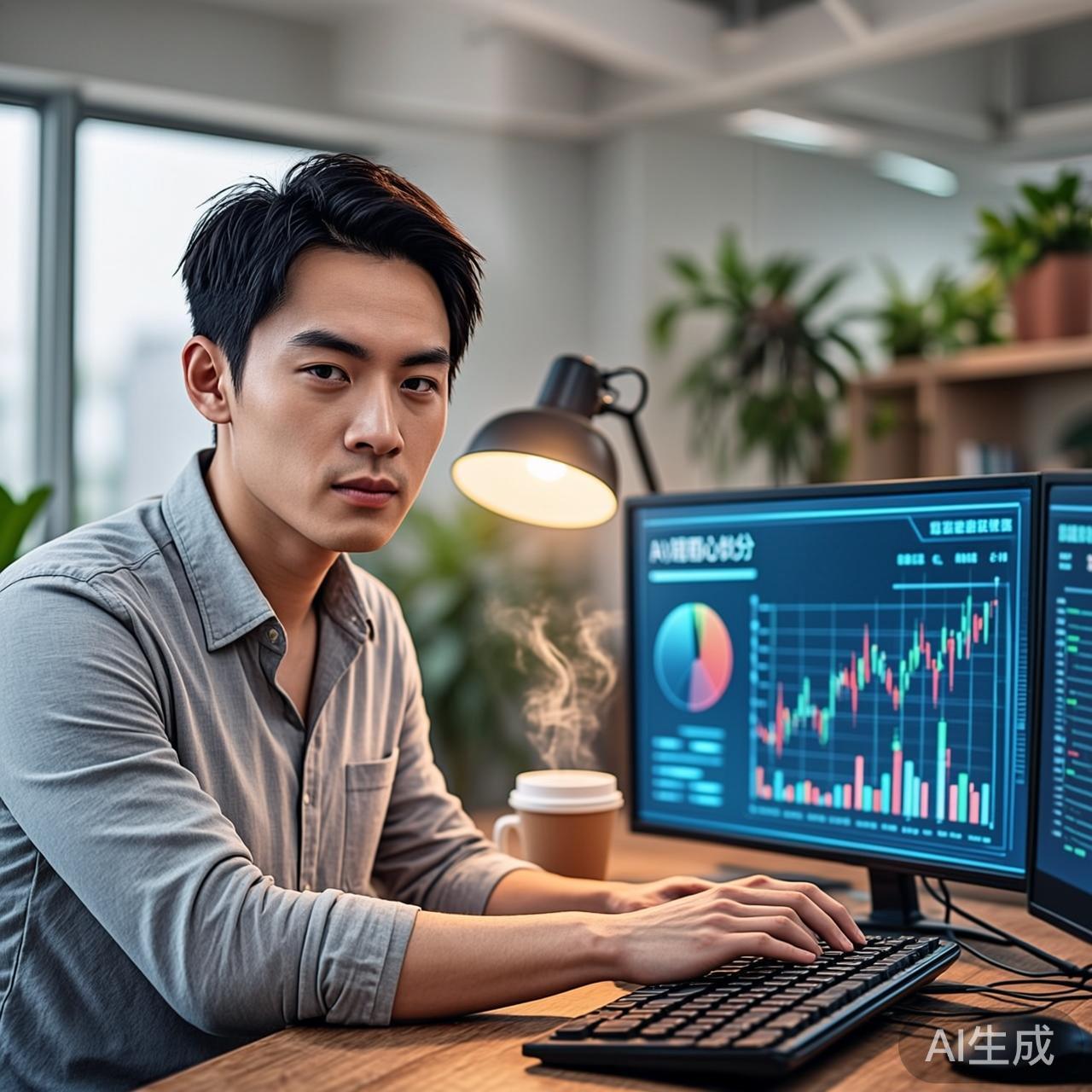 AI研究人员在实验室里分析模型数据