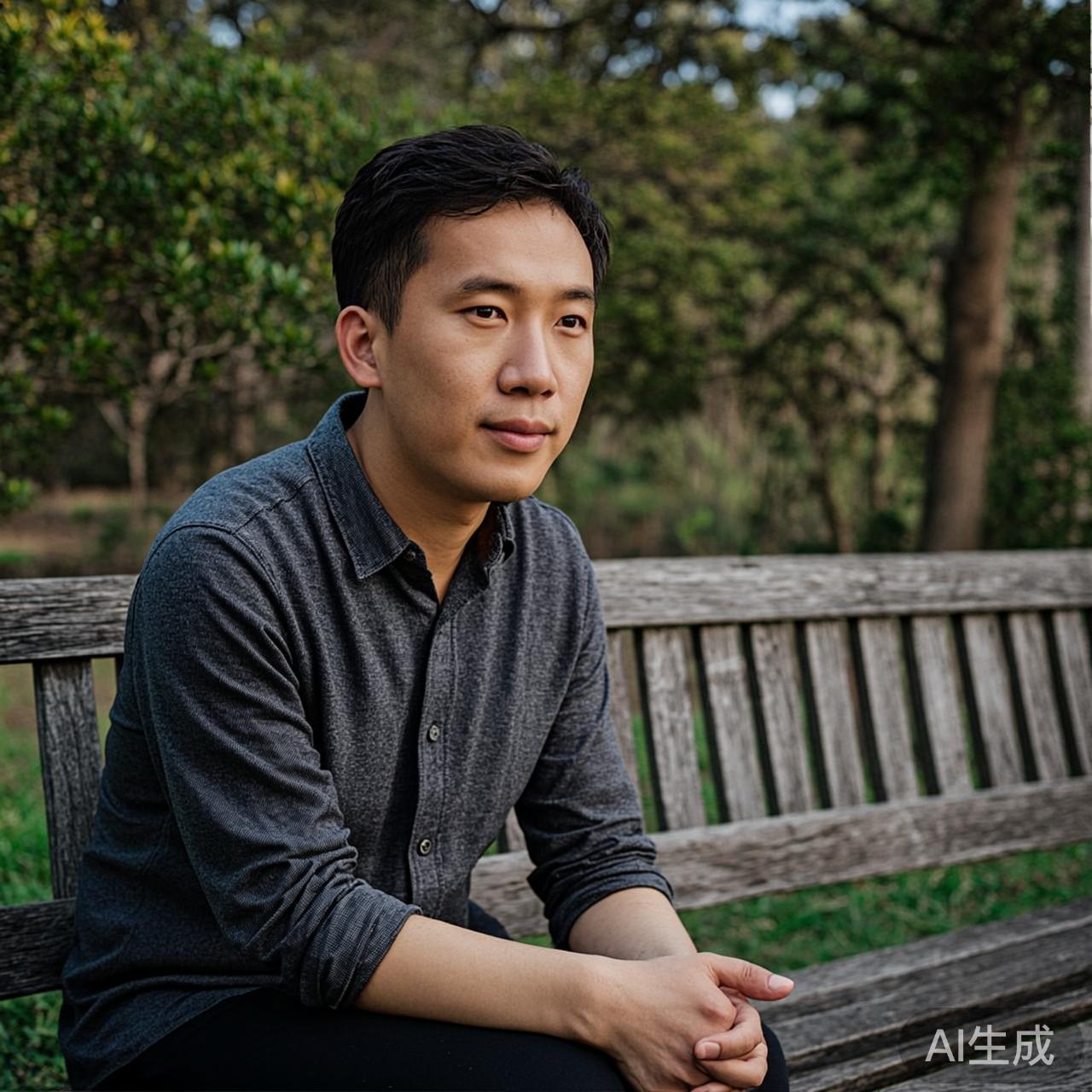 一个人坐在公园长椅上发呆
