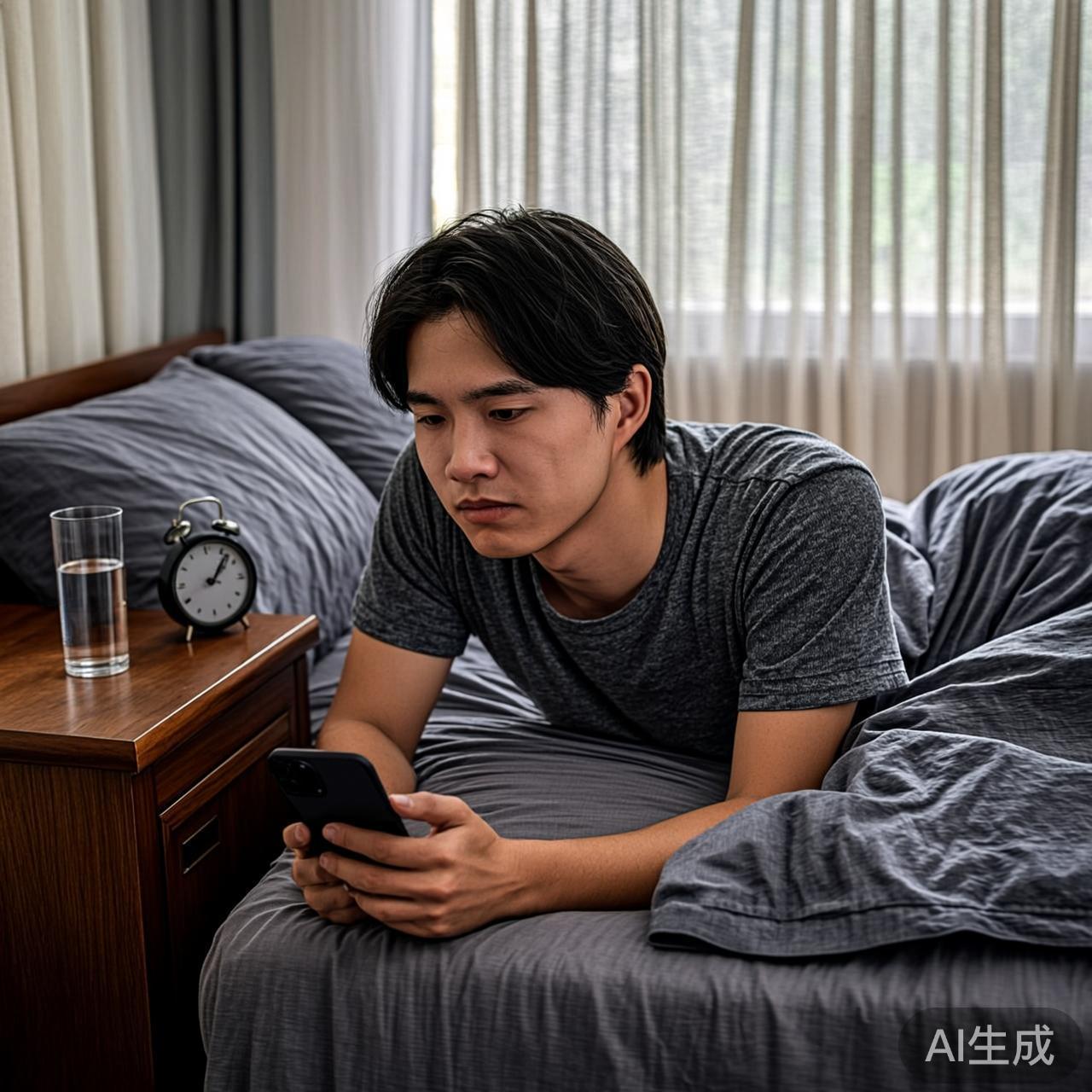 疲惫的早晨:床上做冥想的人
